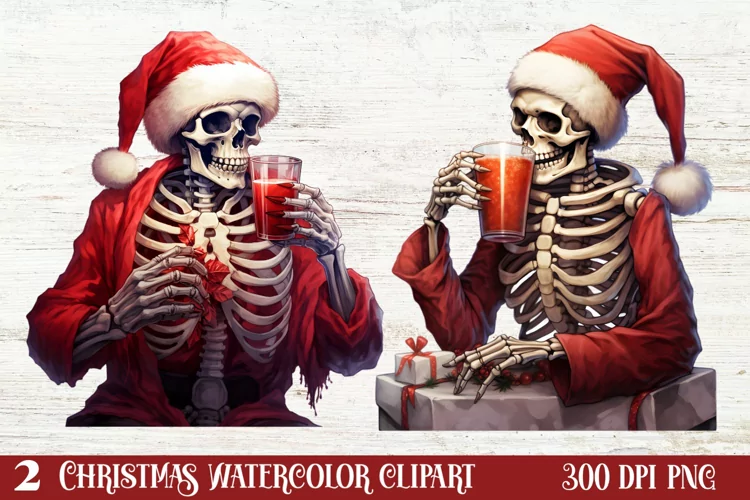Christmas Skeleton Sublimation Clipart, Christmas PNG