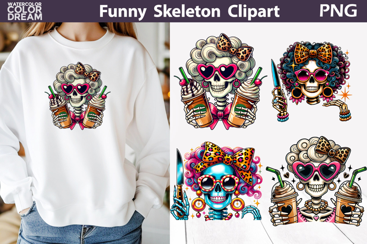 Pink Leopard Skeleton Clipart | Funny Coffee Halloween
