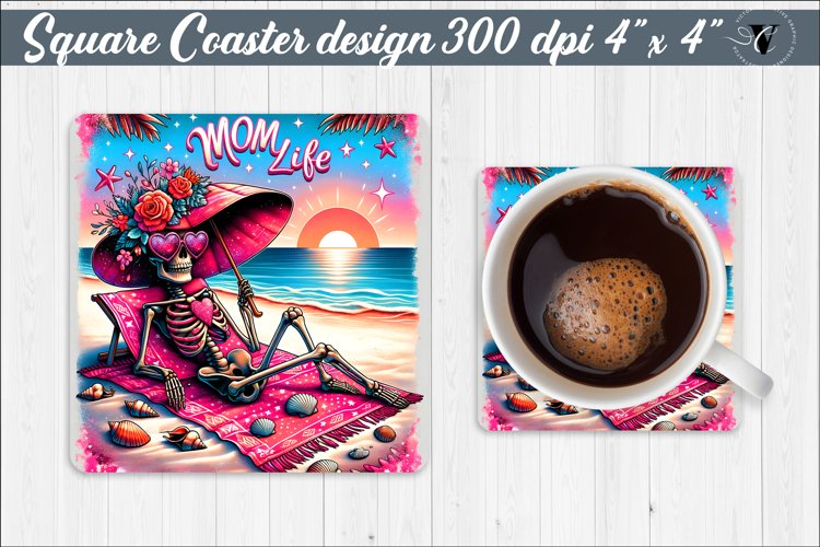 Square Coaster | Skeleton | Mom Life example image 1