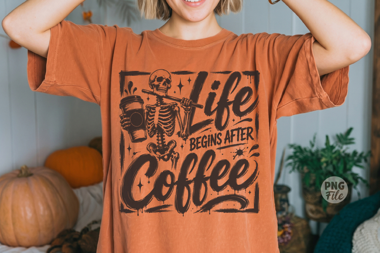 Skeleton Coffee Halloween PNG,Coffee Lover T-Shirt Design