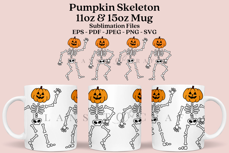 Pumpkin Skeleton Halloween 11&15oz Mug Sublimation Wrap