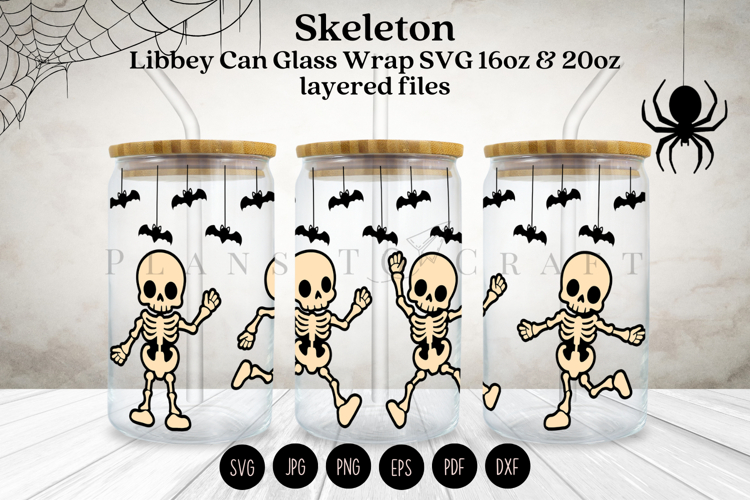 Skeleton Halloween Libbey Glass Can Wrap SVG