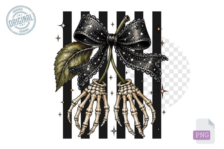 Skeleton Hand Cherry Halloween Bow PNG Clipart Art