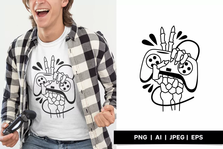 Free Video Game SVG - Skeleton Hand Holding a Game Console, Gaming Themed Design