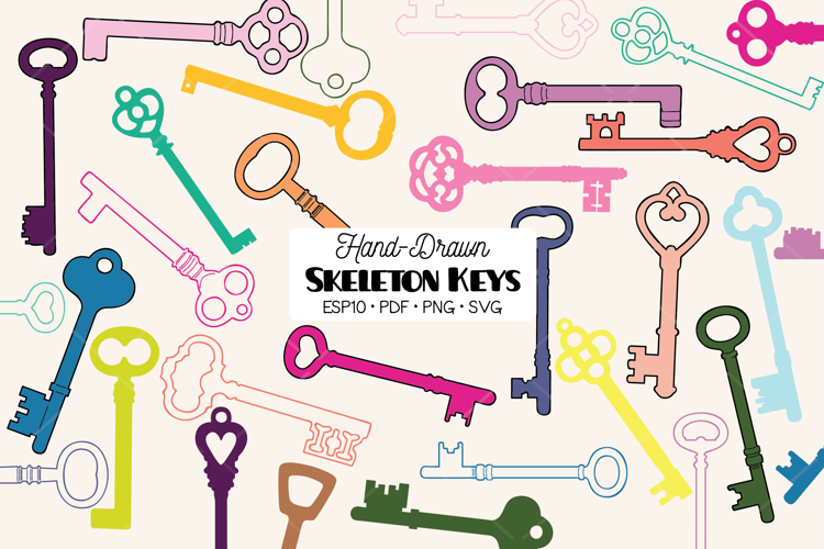 Skeleton Keys Color | Hand Drawn Victorian Heart Door Lock