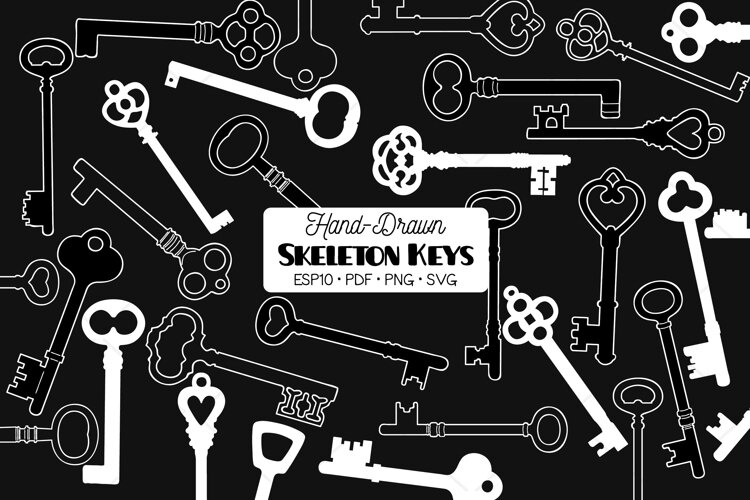 Skeleton Keys White | Hand Drawn Victorian Heart Door Lock example image 1