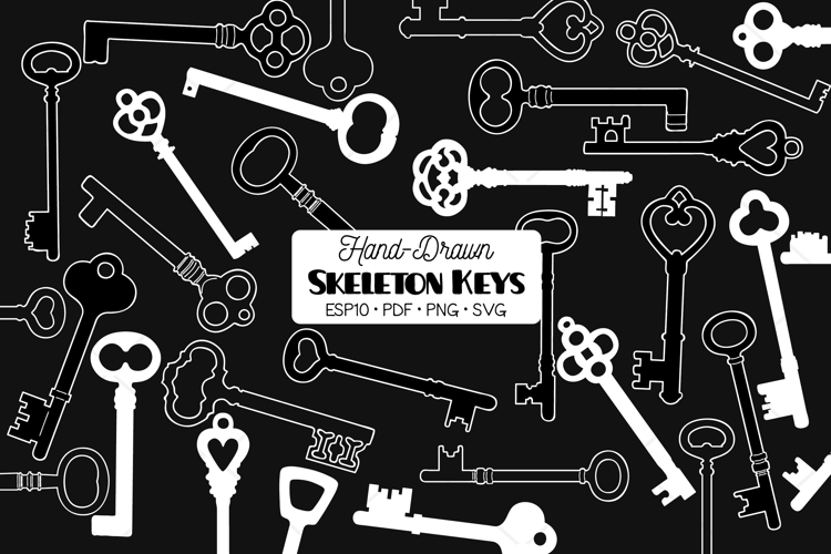 Skeleton Keys White | Hand Drawn Victorian Heart Door Lock