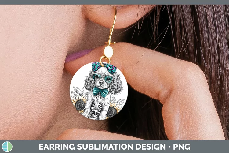 Skeleton Puppy Cocker Spaniel Round Earrings Sublimation Ear