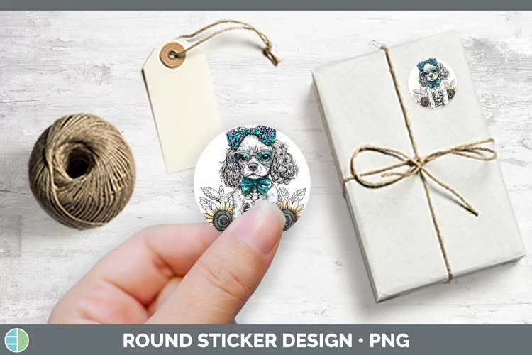 Skeleton Puppy Cocker Spaniel Stickers | Round Labels Design