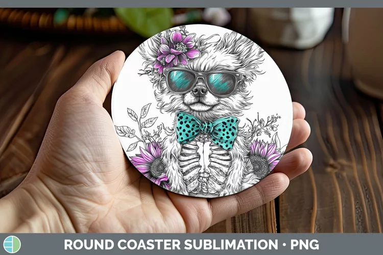 Skeleton Puppy Fox Terrier Dog Round Coaster Sublimation Coa