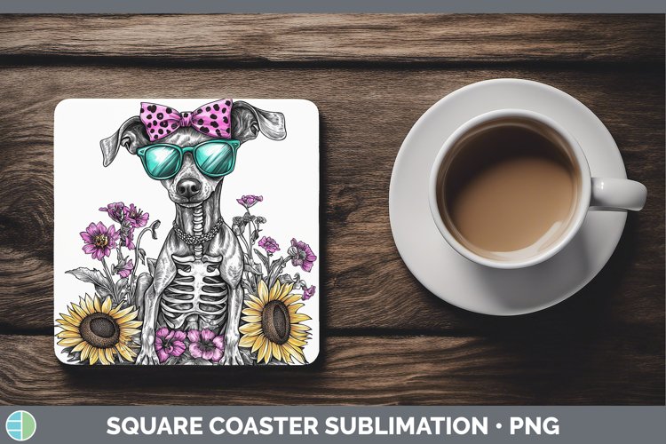 Skeleton Puppy Greyhound Square Coaster Sublimation Coaster