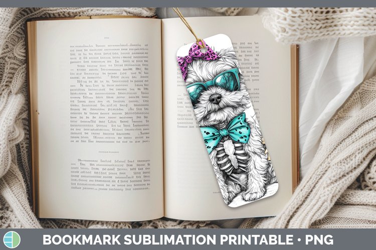 Skeleton Puppy Lhasa Apso Bookmark Sublimation Printable Des