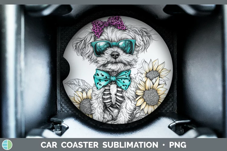 Skeleton Puppy Lhasa Apso Car Coaster Sublimation Coaster De