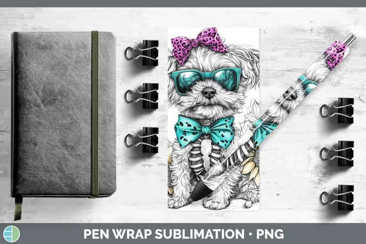 Skeleton Puppy Lhasa Apso Pen Wrap Sublimation Epoxy Pen Des