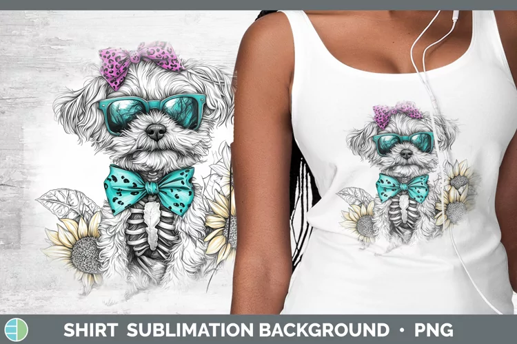 Skeleton Puppy Lhasa Apso Shirt Sublimation Sublimation Back