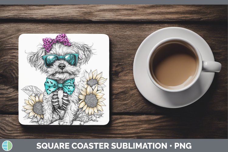 Skeleton Puppy Lhasa Apso Square Coaster Sublimation Coaster