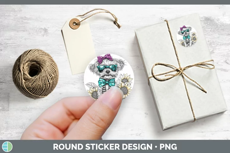 Skeleton Puppy Lhasa Apso Stickers | Round Labels Designs