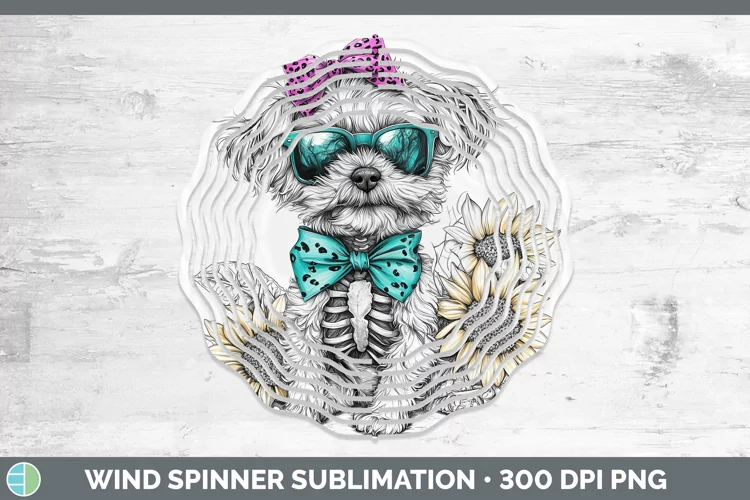 Skeleton Puppy Lhasa Apso Wind Spinner Sublimation Spinner D
