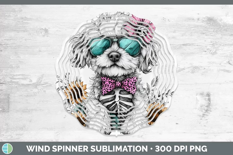 Skeleton Puppy Old English Sheepdog Wind Spinner Sublimation