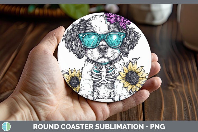 GorgeousSkeleton Puppy Round Coaster design.