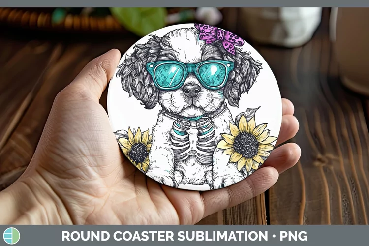 Skeleton Puppy Saint Bernard Round Coaster Sublimation Coast