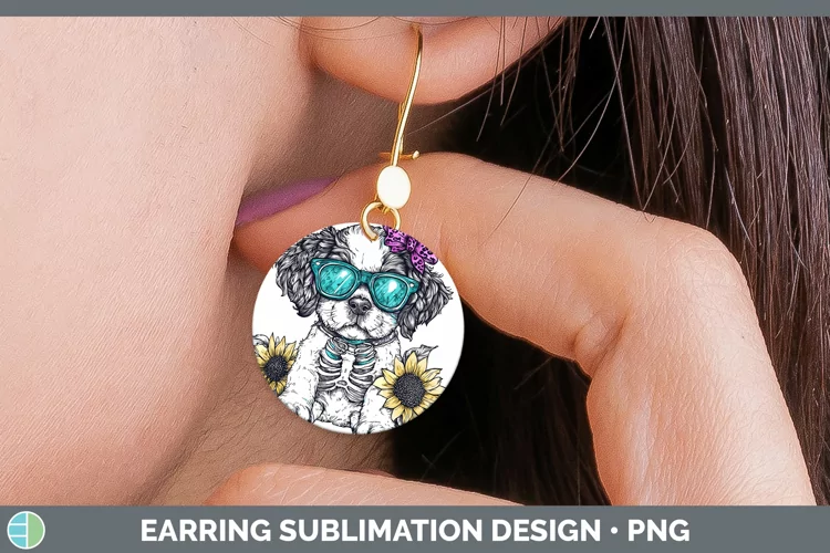 Skeleton Puppy Saint Bernard Round Earrings Sublimation Earr