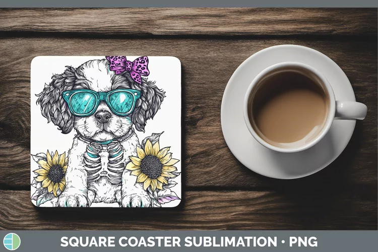 Skeleton Puppy Saint Bernard Square Coaster Sublimation Coas