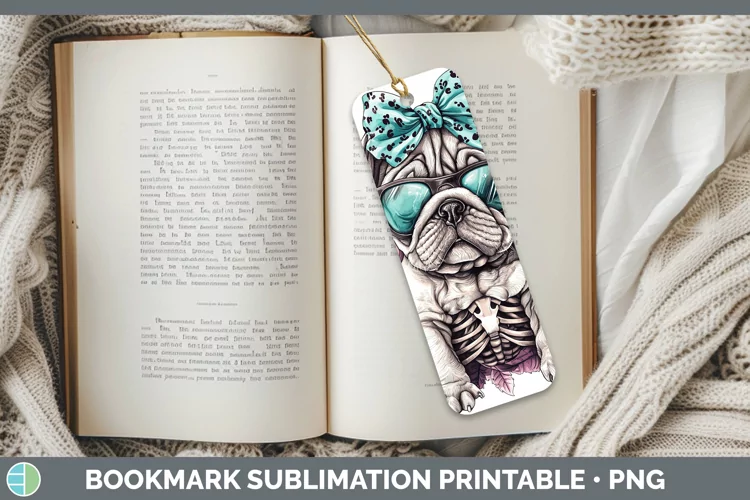 Skeleton Puppy Shar Pei Bookmark Sublimation Printable Desig