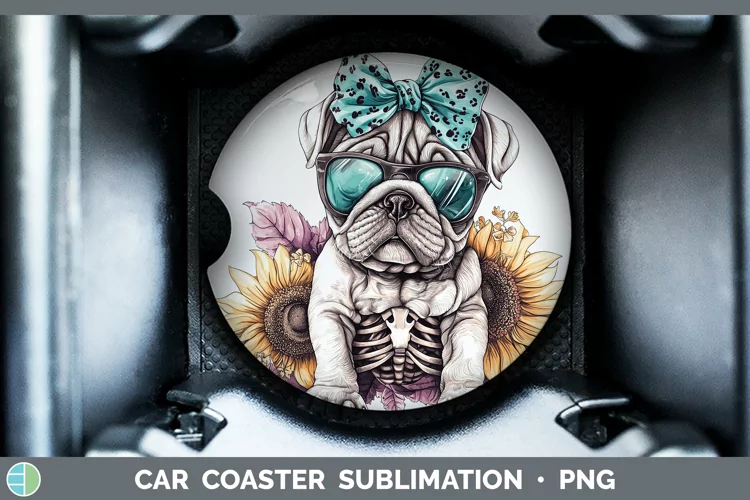 Skeleton Puppy Shar Pei Car Coaster Sublimation Coaster Desi
