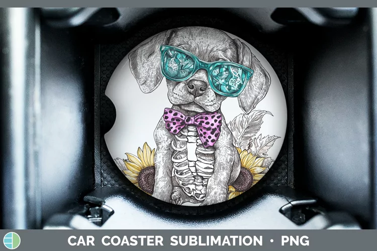 Skeleton Puppy Weimaraner Car Coaster Sublimation Coaster De