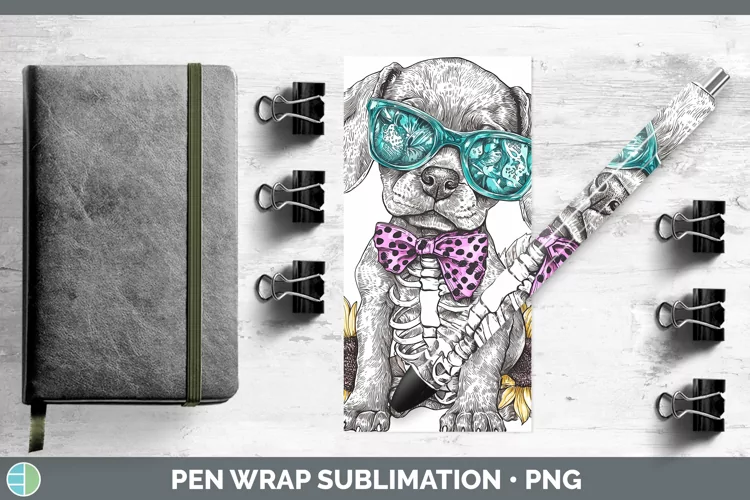 Skeleton Puppy Weimaraner Pen Wrap Sublimation Epoxy Pen Des