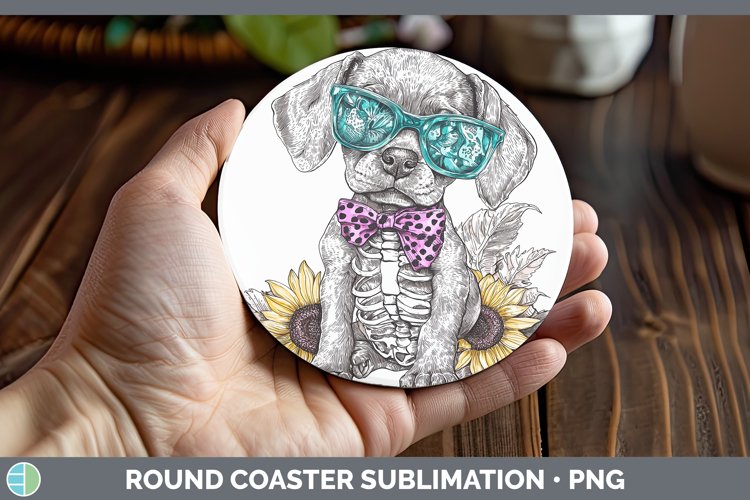GorgeousSkeleton Puppy Round Coaster design.