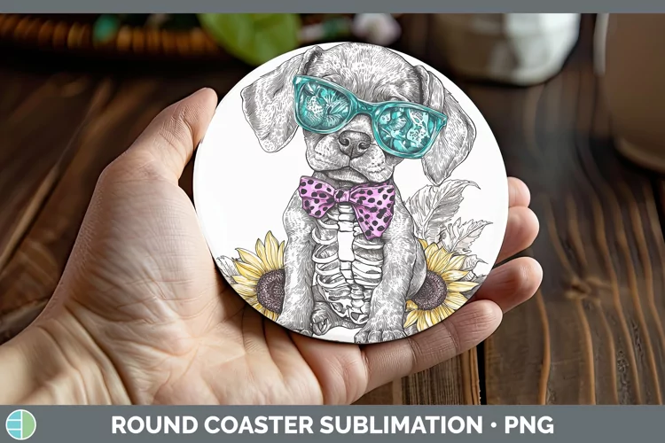 Skeleton Puppy Weimaraner Round Coaster Sublimation Coaster