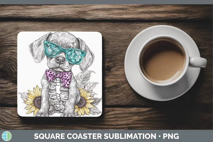 Skeleton Puppy Weimaraner Square Coaster Sublimation Coaster