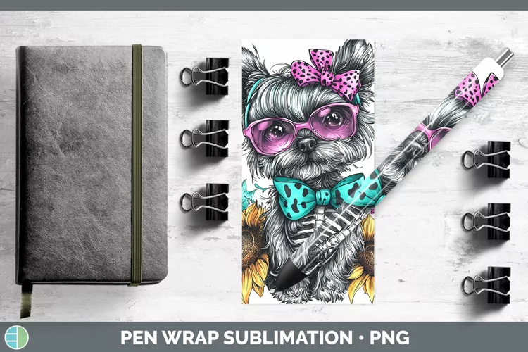 Skeleton Puppy Yorkshire Terrier Pen Wrap Sublimation Epoxy