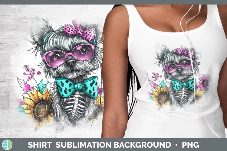 Skeleton Puppy Yorkshire Terrier Shirt Sublimation Sublimati