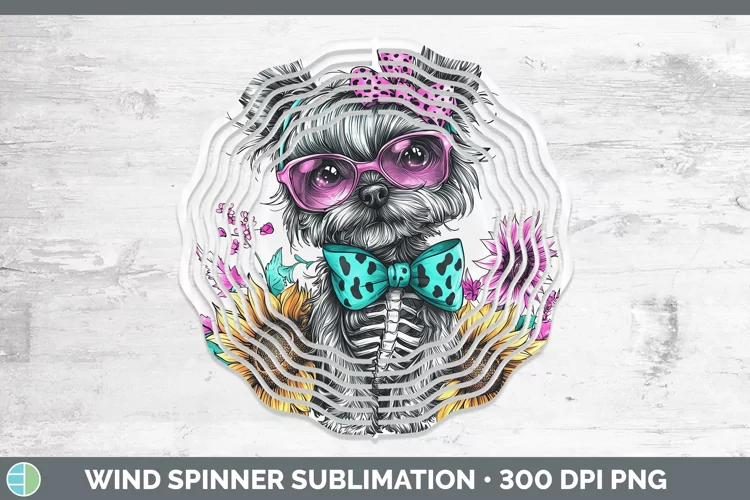 Skeleton Puppy Yorkshire Terrier Wind Spinner Sublimation Sp