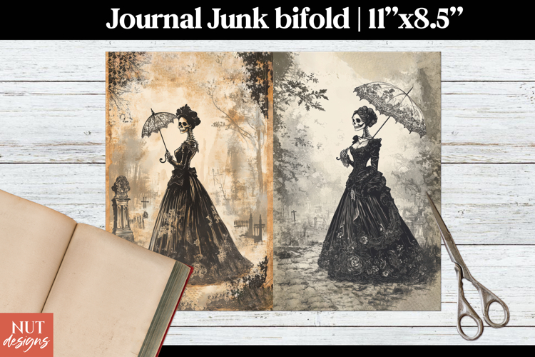Victorian Skeleton Journal Bifold Halloween ephemera