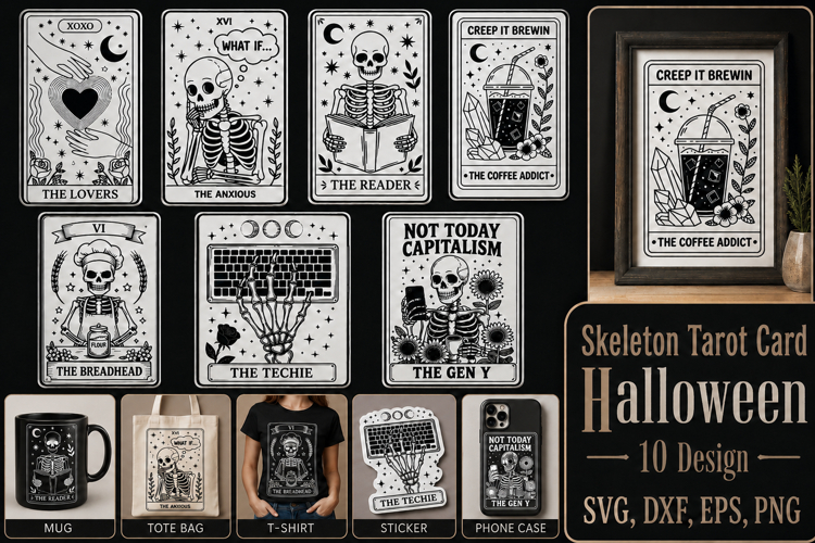 Skeleton Tarot Card Halloween SVG Bundle