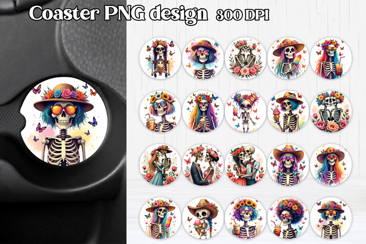 Skeleton mom car coaster sublimation | Round coaster PNG