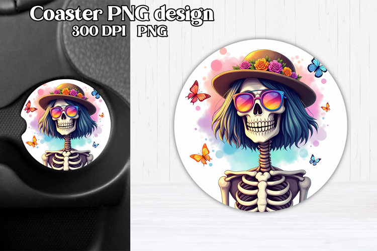 Skeleton mom car coaster sublimation | Round coaster PNG