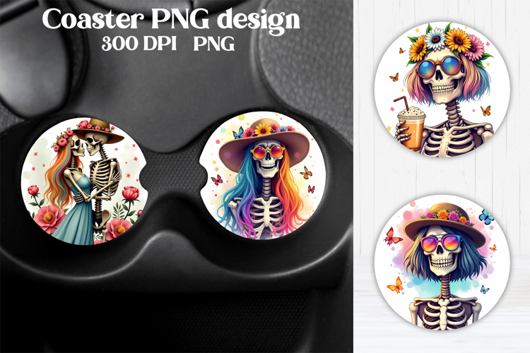 Skeleton mom car coaster sublimation | Round coaster PNG