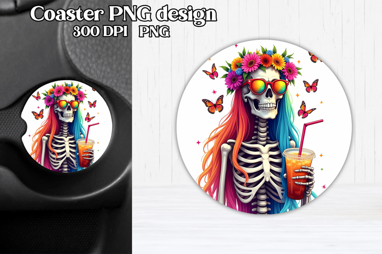 Skeleton mom car coaster sublimation | Round coaster PNG