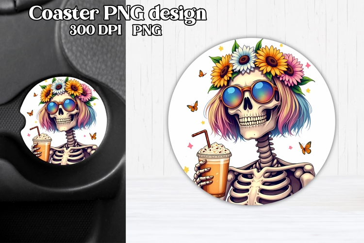 Skeleton mom car coaster sublimation | Round coaster PNG