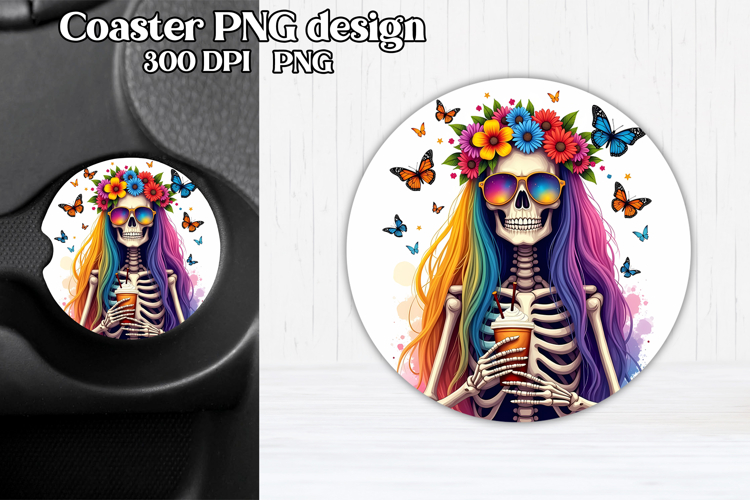 Skeleton mom car coaster sublimation | Round coaster PNG