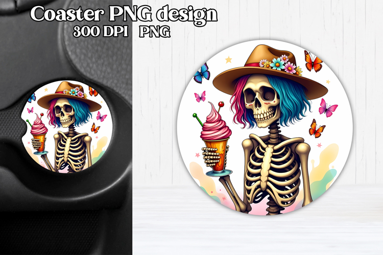Skeleton mom car coaster sublimation | Round coaster PNG
