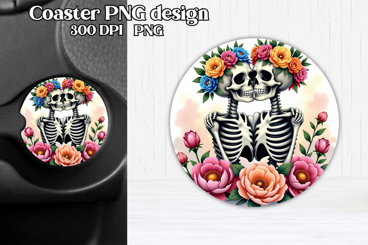 Skeleton mom car coaster sublimation | Round coaster PNG