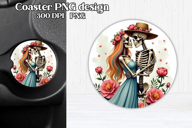 Skeleton mom car coaster sublimation | Round coaster PNG