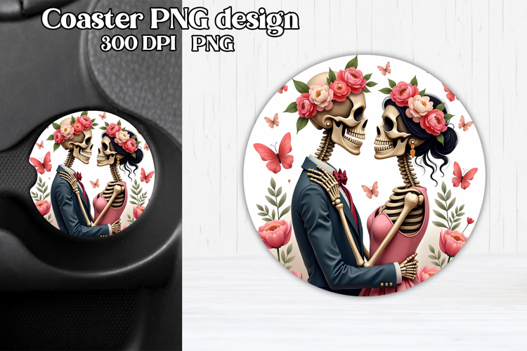 Skeleton mom car coaster sublimation | Round coaster PNG