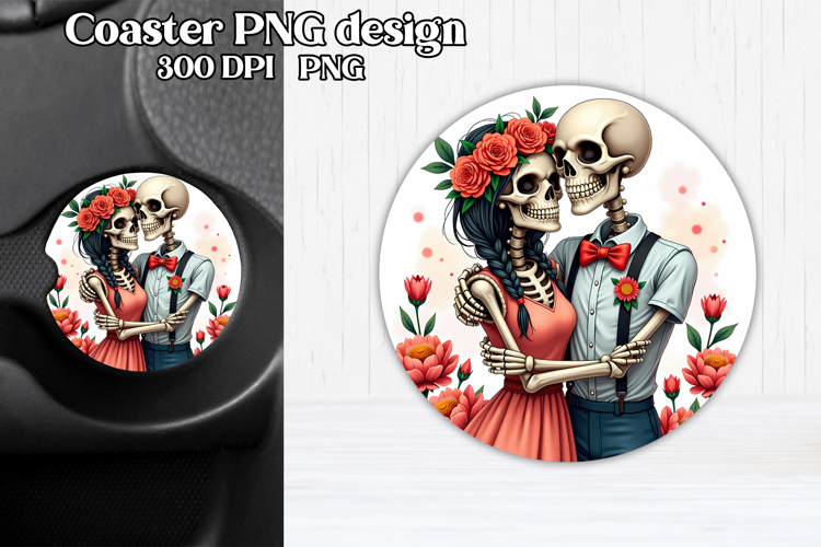 Skeleton mom car coaster sublimation | Round coaster PNG